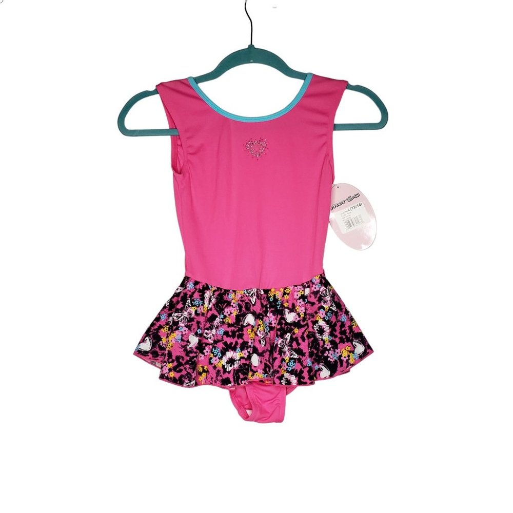 Moret Flower Power Tank Skirtall Dance Leotard Strawberry Girls Size Large 12/14